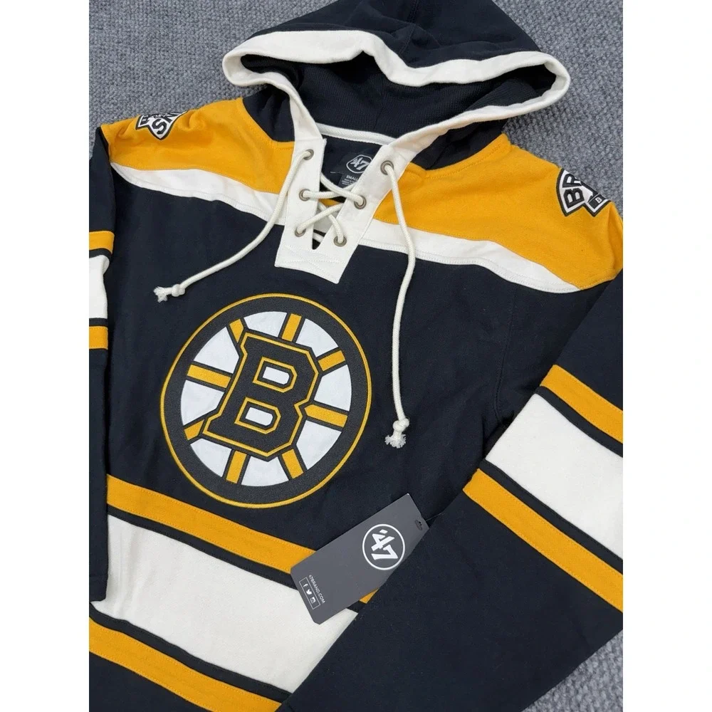 Boston Bruins 47 Brand Men's Small NHL Pullover Lacer Hoodie Sweatshirt Black
